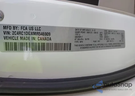 2021 Chrysler Voyager Lxi из США, поврежденный, VIN 2C4RC1DGXMR546909